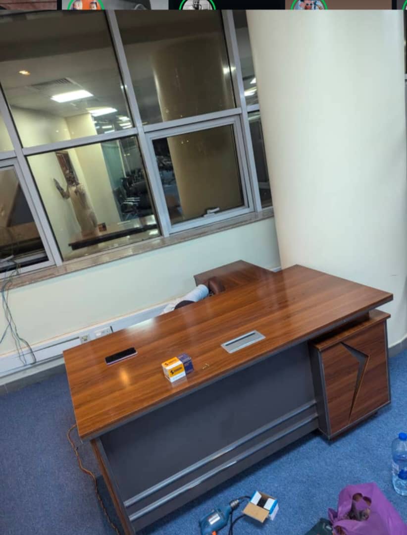 Office Desk - Walnut with Grey Front Panel