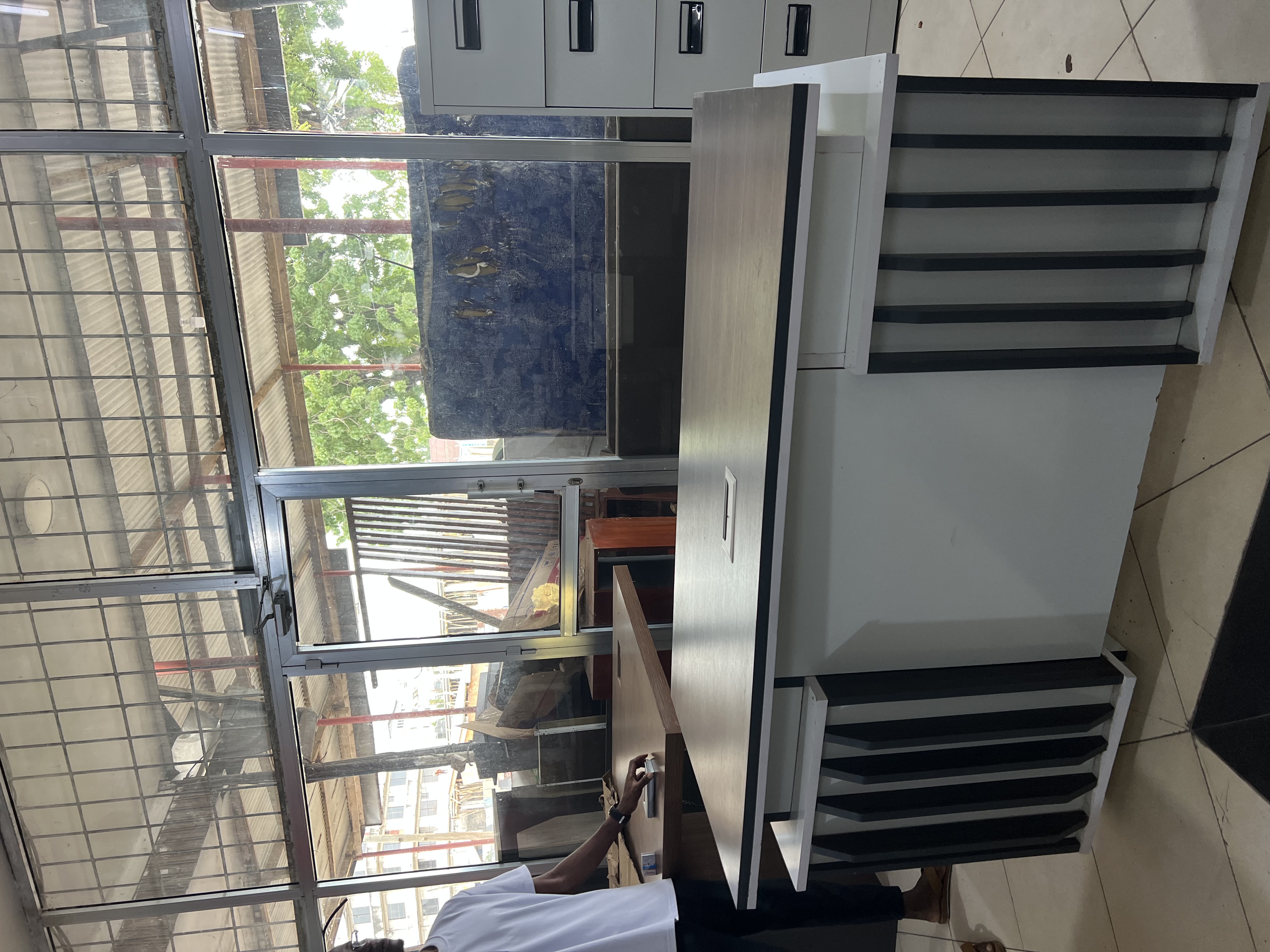 Executive Desk with Side Credenza - Grey & White