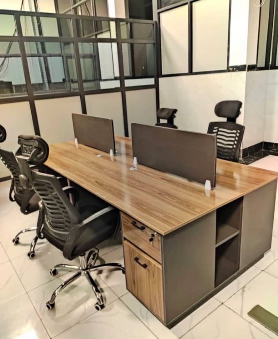 4-Seater Office Workstation - Walnut/Grey with Storage