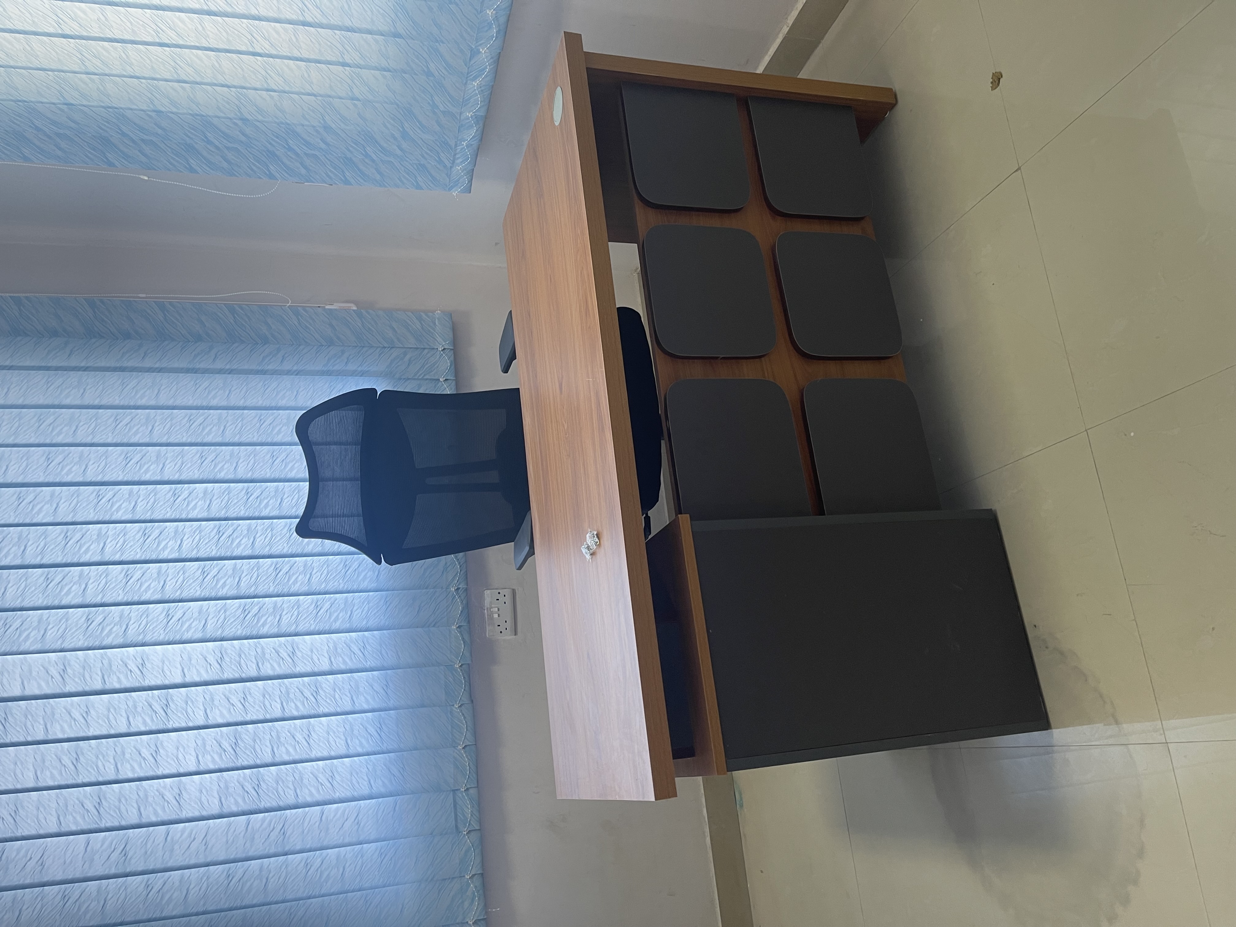 Executive Desk with Padded Front Panel - Oak & Dark Grey