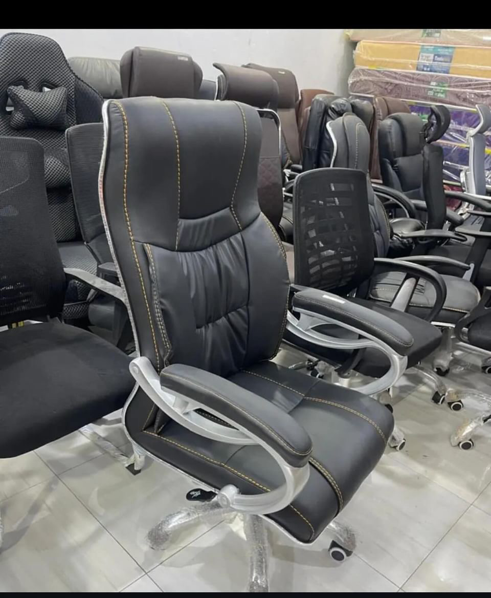 Executive Reclining Office Chair - Black Leather Gold Stitch