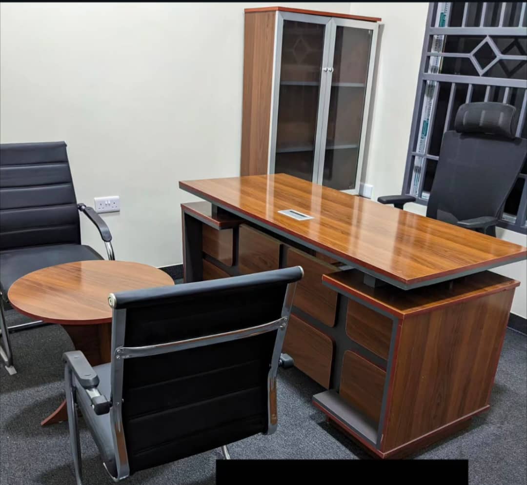 Executive L-Shape Desk Set - With Coffe table, file Cabinet and 3 Chairs