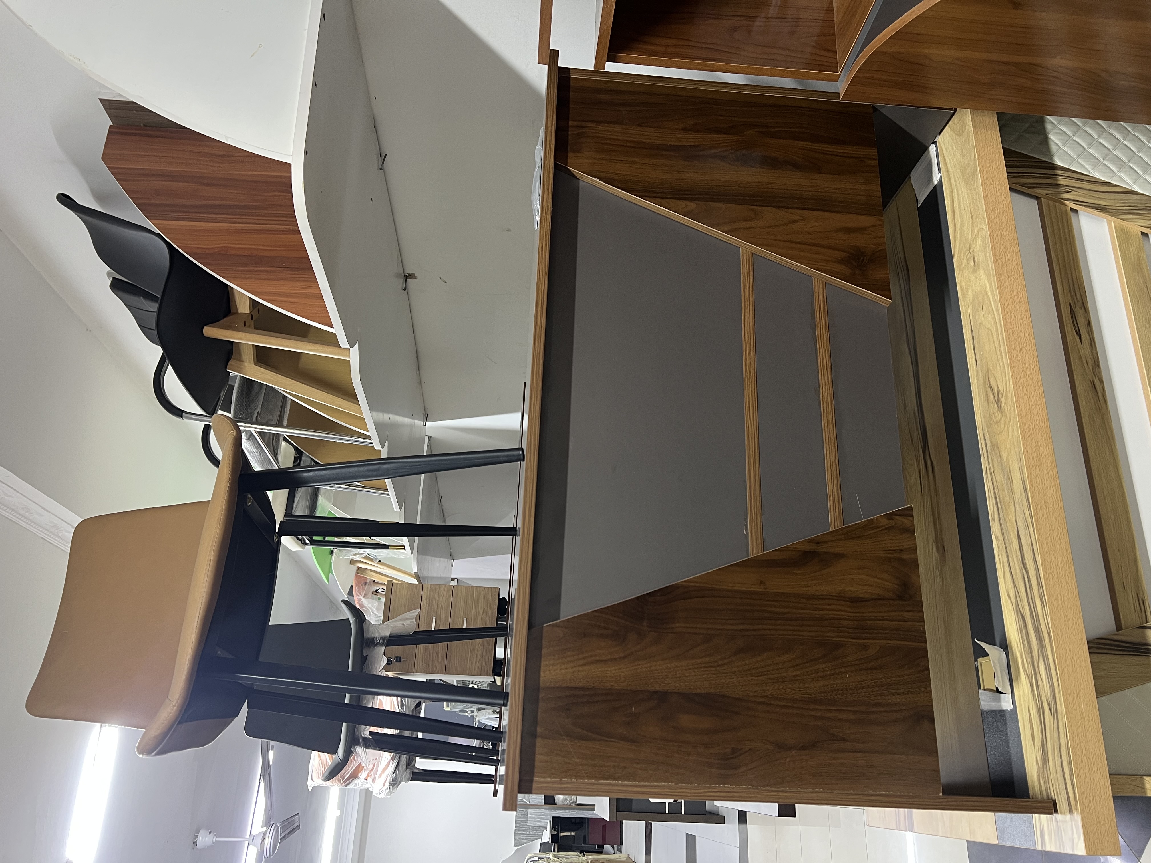 Executive L-Shape Table - Walnut & Grey High Credenza