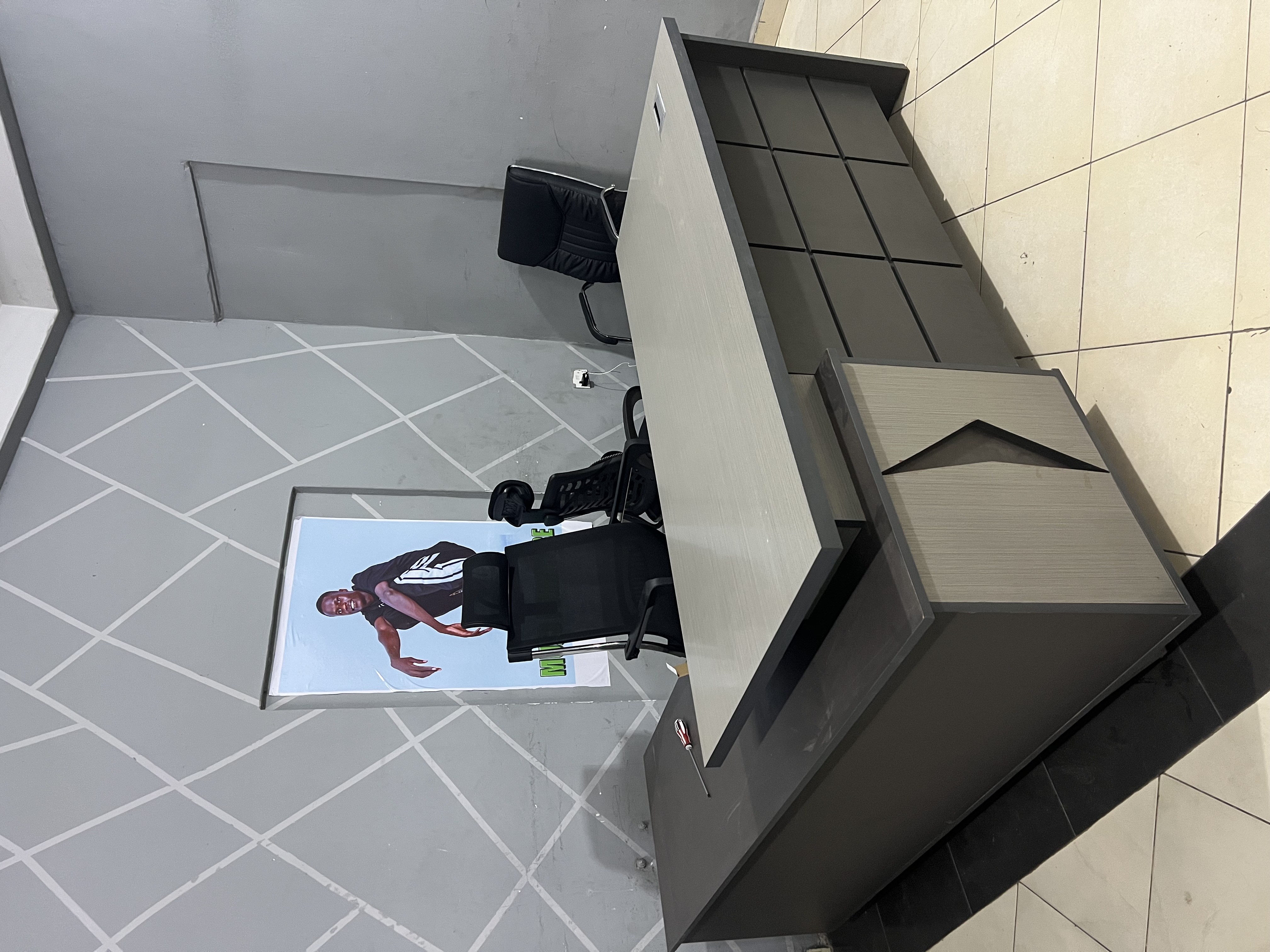 L-Shape Executive Desk with Overhead Hutch - Dark Grey